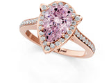 Rose gold Fancy Pink Pear  Halo Round Diamond Pave Band with Four-Prong Setting_38