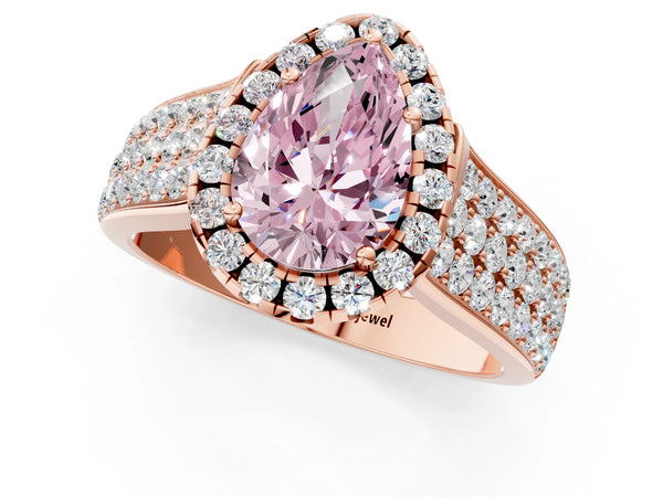 Rose gold Fancy Pink Pear  Halo Round Diamond Pave Band with Prong Setting