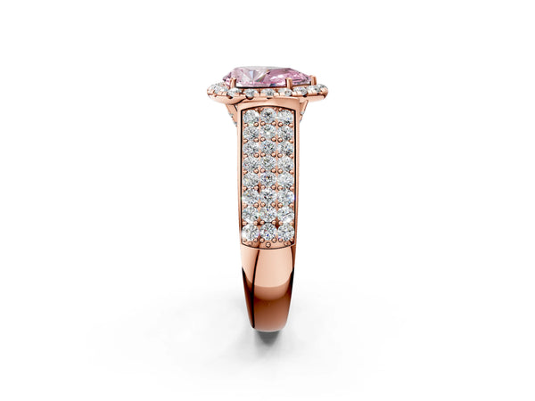 Rose gold Fancy Pink Pear  Halo Round Diamond Pave Band with Prong Setting