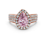 Rose gold Fancy Pink Pear  Halo Round Diamond Pave Band with Prong Setting_12