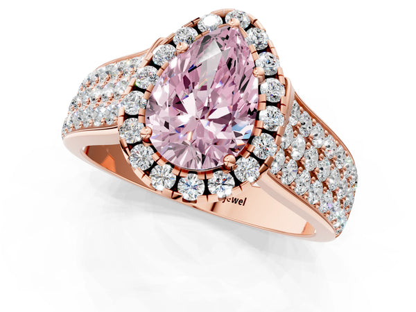 Rose gold Fancy Pink Pear  Halo Round Diamond Pave Band with Prong Setting