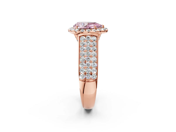Rose gold Fancy Pink Pear  Halo Round Diamond Pave Band with Prong Setting