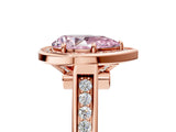 Rose gold Fancy Pink Pear  Halo Solitaire Diamond Ring with Pave Band and Bezel Setting_54