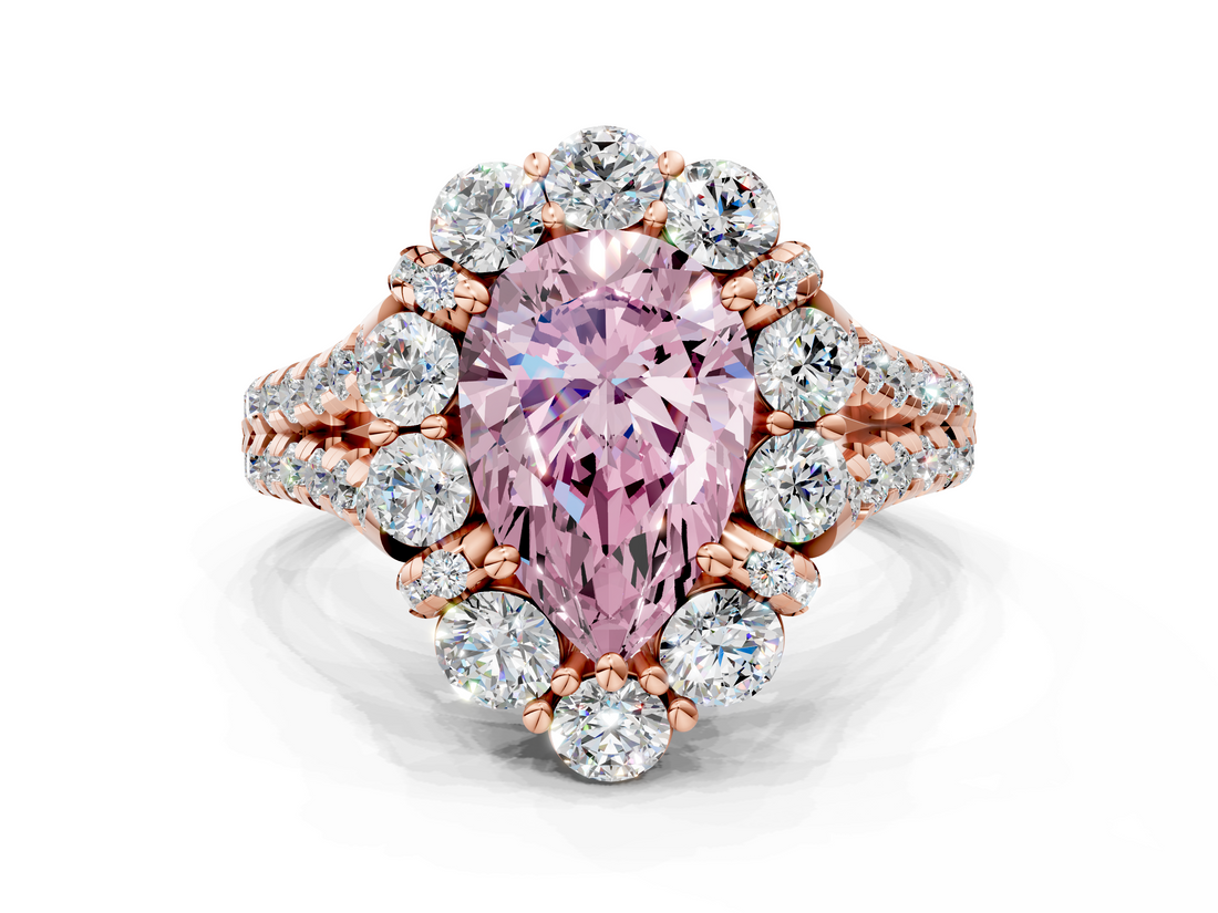 Rose gold Fancy Pink Pear  Halo Split Shank Diamond Engagement Ring with Pave Band and Four-Prong Setting_54