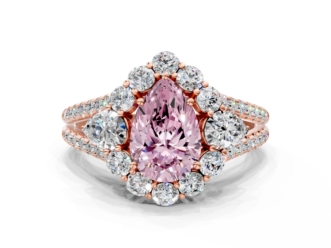 Rose gold Fancy Pink Pear  Halo Split Shank Diamond Engagement Ring with Prong Setting_20