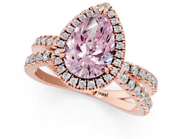 Rose gold Fancy Pink Pear  Halo Split Shank Diamond Ring with Pavé Setting