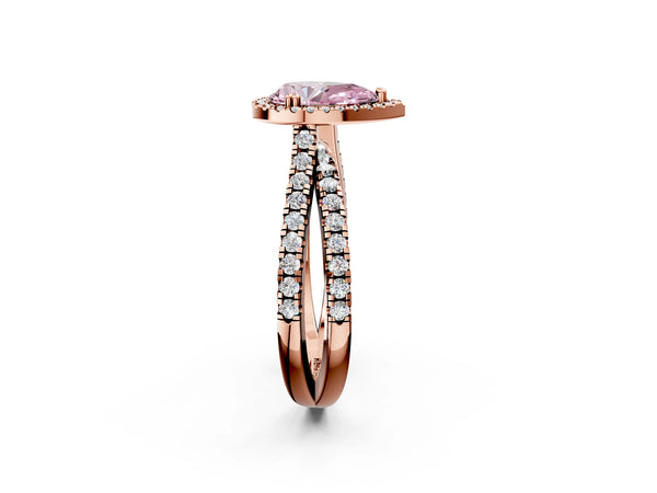 Rose gold Fancy Pink Pear  Halo Split Shank Diamond Ring with Pavé Setting