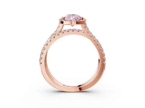 Rose gold Fancy Pink Pear  Halo Split Shank Diamond Ring with Pavé Setting