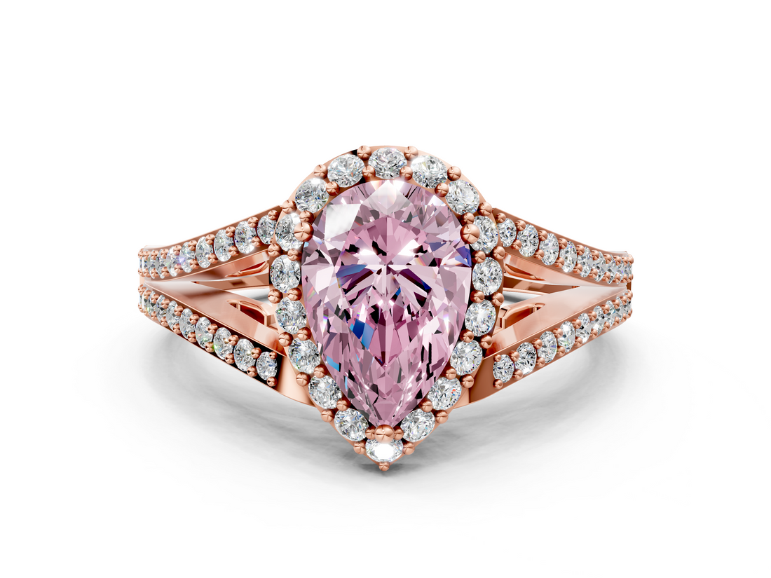 Rose gold Fancy Pink Pear  Halo Split Shank Diamond Ring with Prong Setting_20