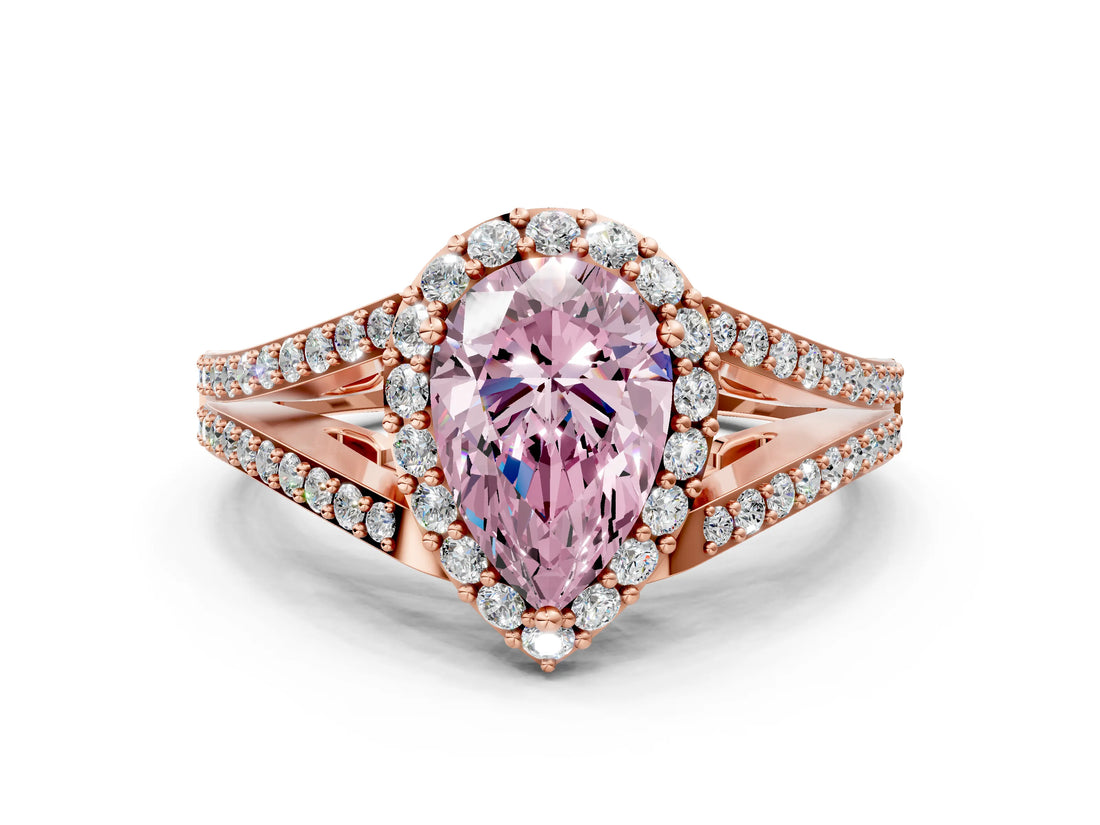 Rose gold Fancy Pink Pear  Halo Split Shank Pave Diamond Ring with Four-Prong Setting_48