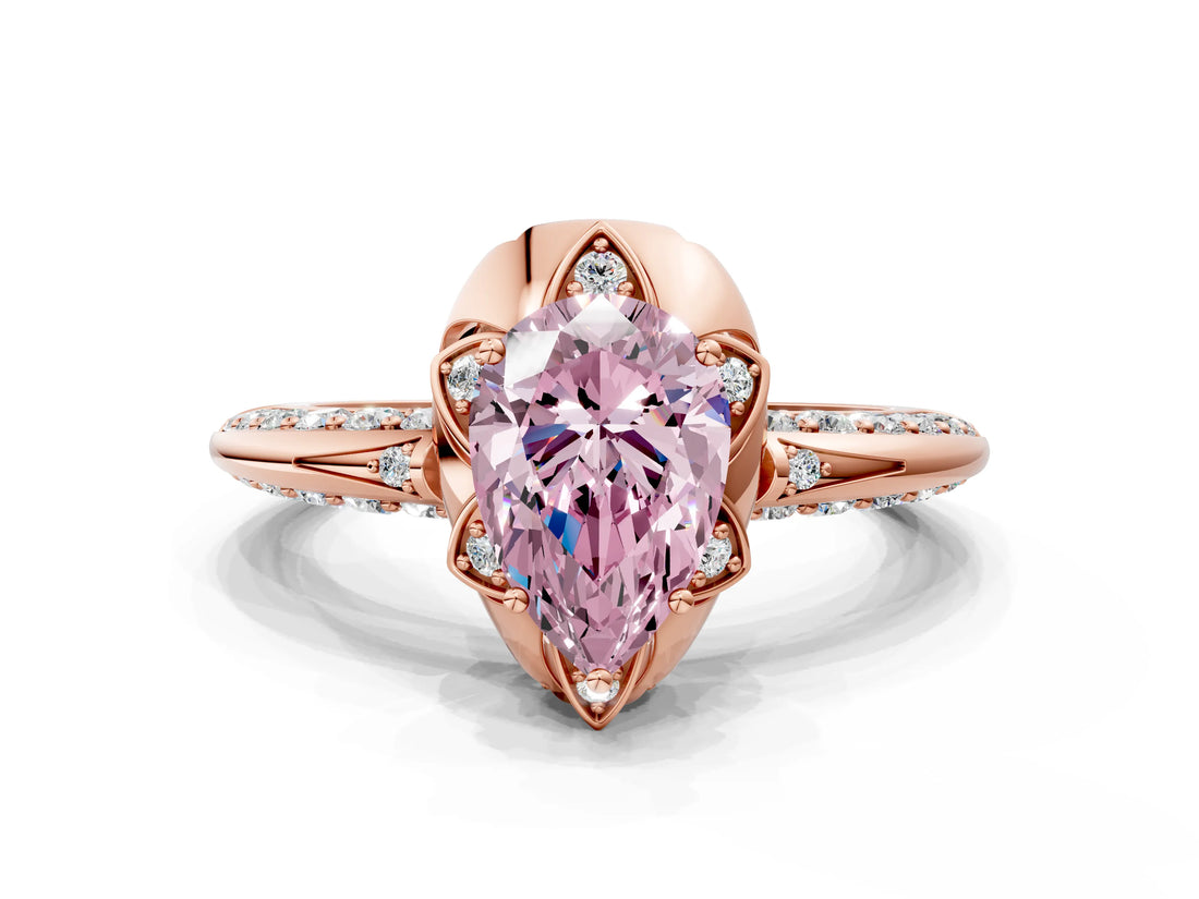 Rose gold Fancy Pink Pear  Halo Split Shank Pave Diamond Ring with Petal Prong Setting_19