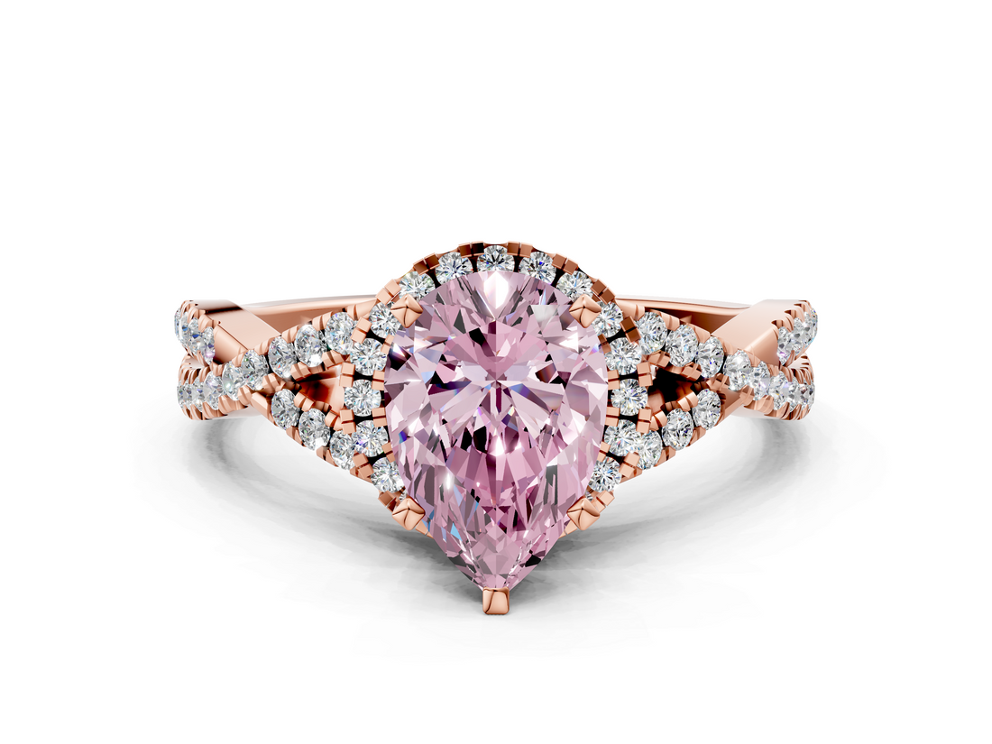Rose gold Fancy Pink Pear  Halo Twist Band Solitaire Prong Setting Ring_62