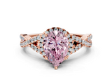 Rose gold Fancy Pink Pear  Halo Twist Band Solitaire Prong Setting Ring_62