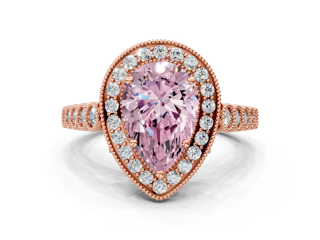 Rose gold Fancy Pink Pear  Halo Twist Band Solitaire Ring with Six-Prong Setting_29