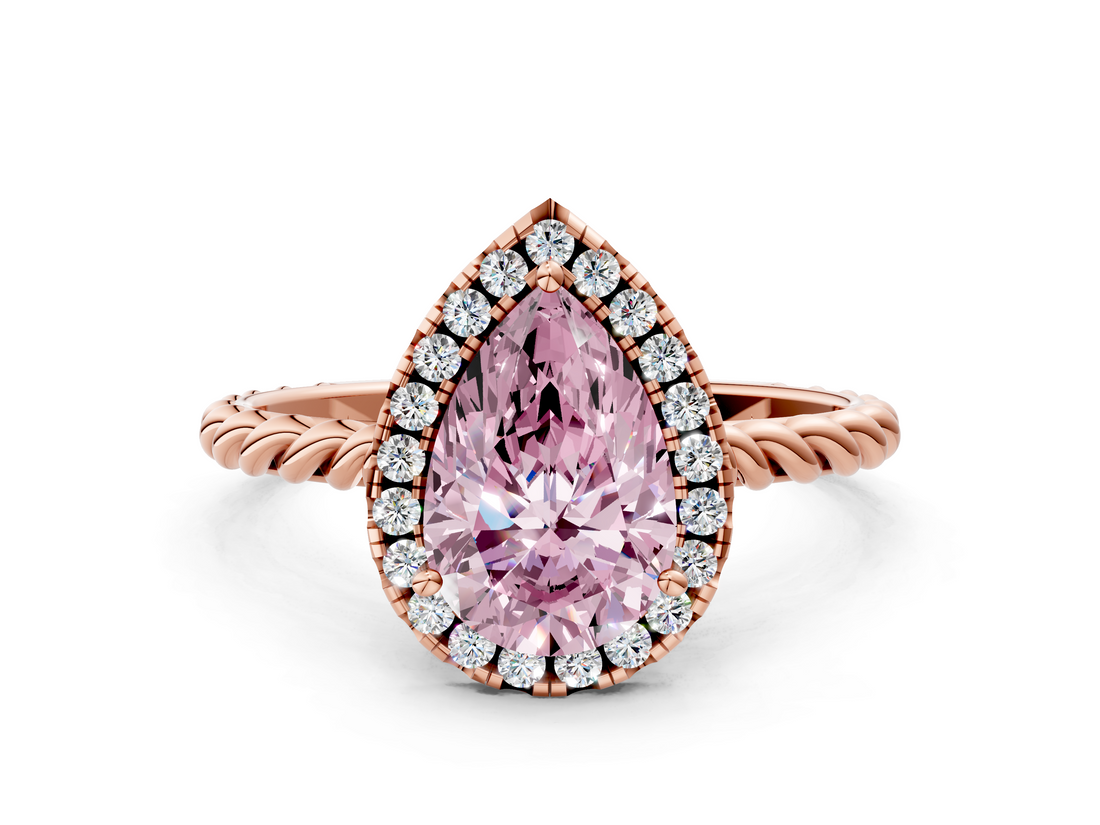 Rose gold Fancy Pink Pear  Halo Twisted Band Four-Prong Diamond Ring_20