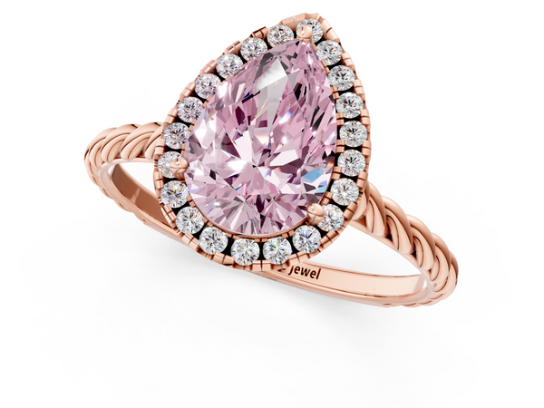 Rose gold Fancy Pink Pear  Halo Twisted Band Four-Prong Diamond Ring