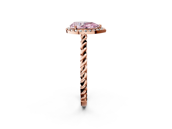 Rose gold Fancy Pink Pear  Halo Twisted Band Four-Prong Diamond Ring