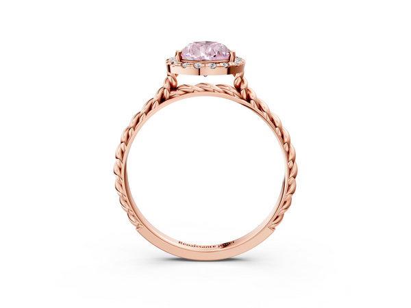 Rose gold Fancy Pink Pear  Halo Twisted Band Four-Prong Diamond Ring