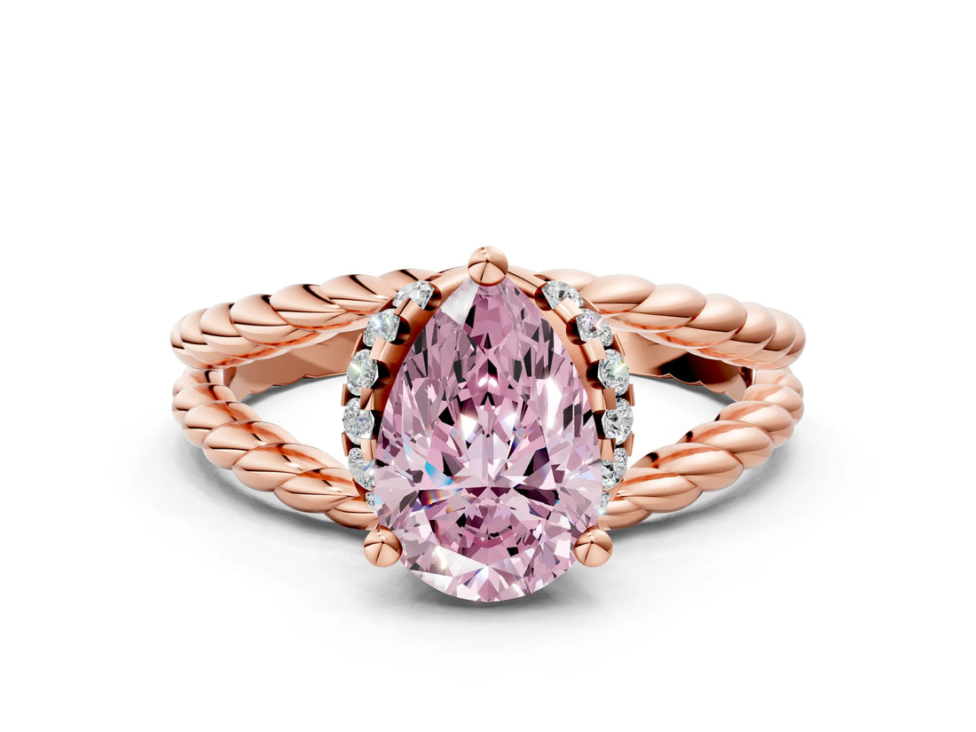 Rose gold Fancy Pink Pear  Halo Twisted Band Four-Prong Ring_31