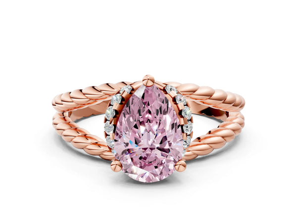 Rose Gold Pear-Shaped Engagement Ring Setting for Fancy Pink Center with Rope Split Shank