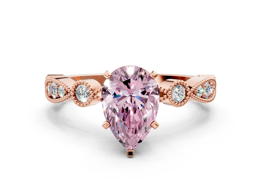 Rose gold Fancy Pink Pear  Milgrain Bezel Diamond Engagement Ring with Solitaire Prong Setting_158