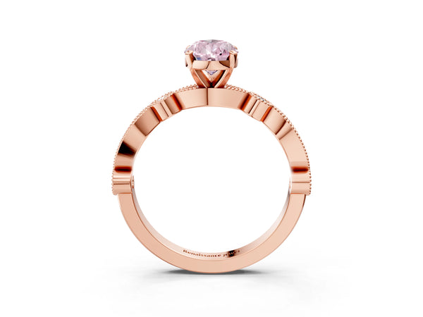 Rose gold Fancy Pink Pear  Milgrain Bezel Diamond Engagement Ring with Solitaire Prong Setting