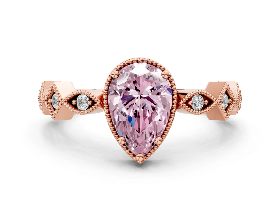 Rose gold Fancy Pink Pear  Milgrain Marquise Diamond Twist Band Ring_61