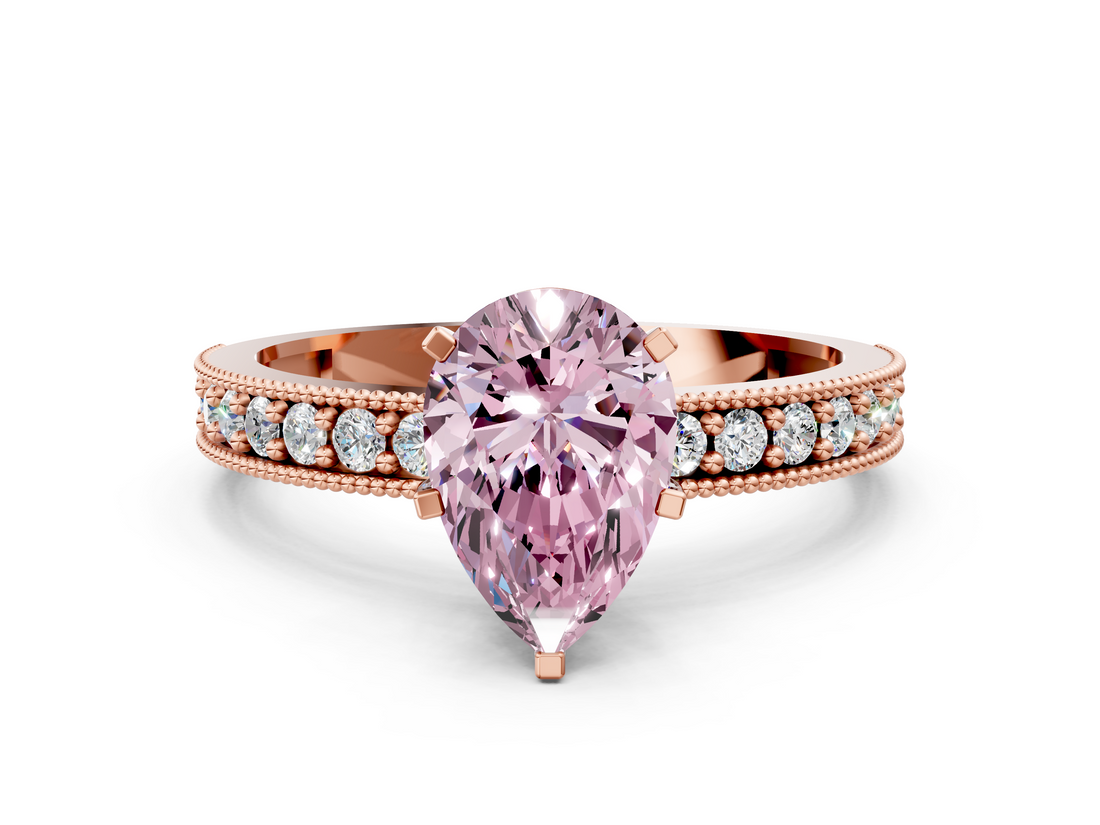 Rose gold Fancy Pink Pear  Milgrain Pave Diamond Engagement Ring with Four-Prong Setting_158