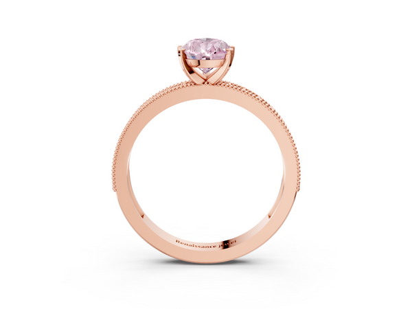 Rose gold Fancy Pink Pear Cut Diamond Milgrain Pavé Engagement Ring with Four-Prong Setting