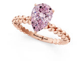 Rose gold Fancy Pink Pear  Solitaire Beaded Band Prong Setting Ring 1