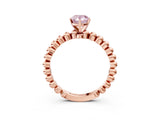 Rose gold Fancy Pink Pear  Solitaire Beaded Band Prong Setting Ring 3