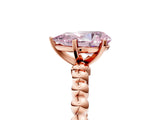 Rose gold Fancy Pink Pear  Solitaire Beaded Band Prong Setting Ring 5