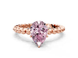 Rose gold Fancy Pink Pear  Solitaire Beaded Band Prong Setting Ring