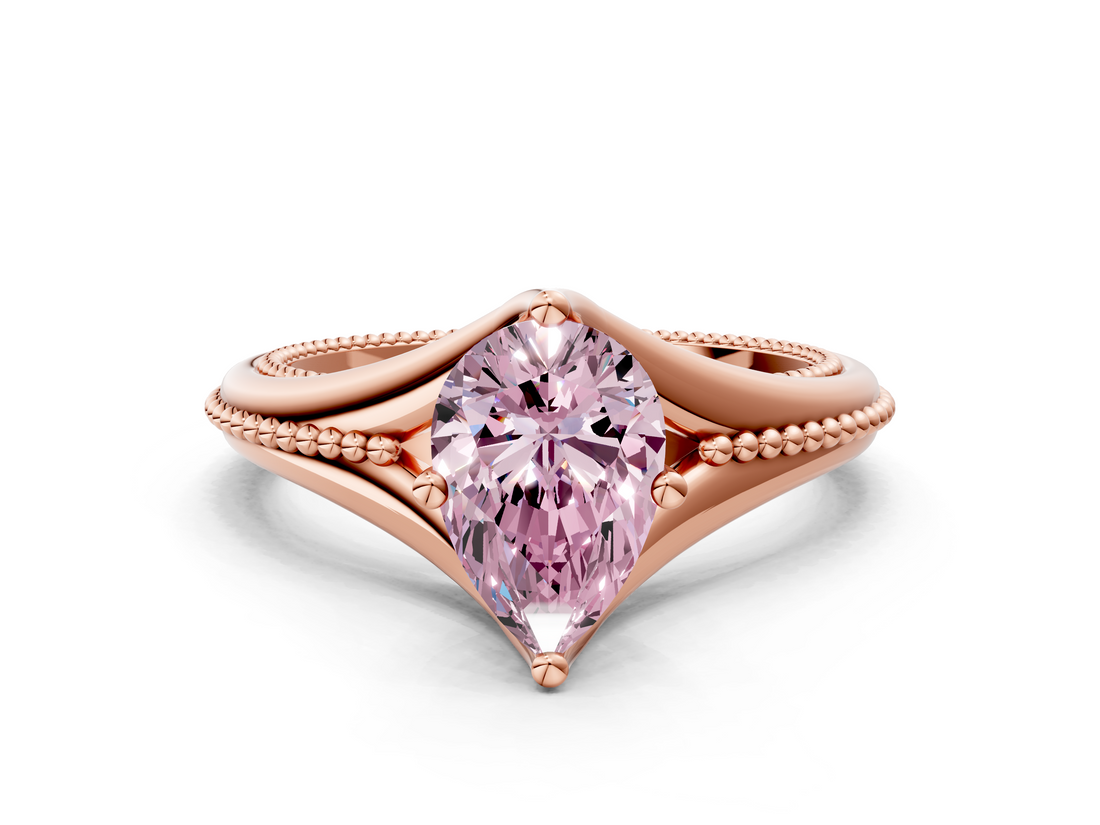 Rose gold Fancy Pink Pear  Solitaire Beaded Band Six-Prong Setting_12