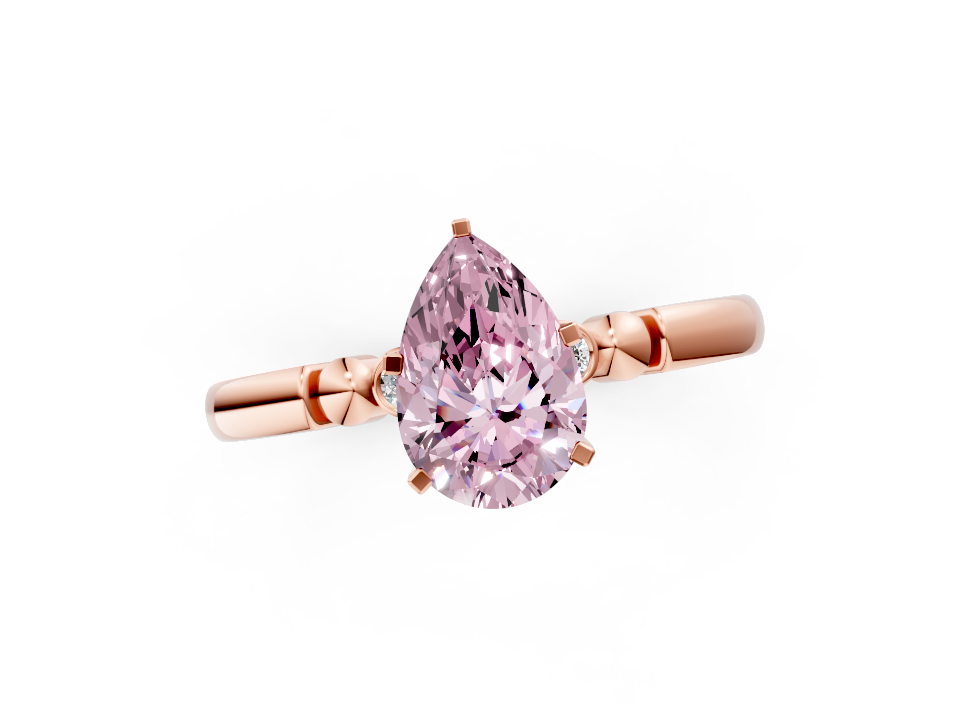 Rose gold Fancy Pink Pear  Solitaire Beaded Band with Four-Prong Setting_25