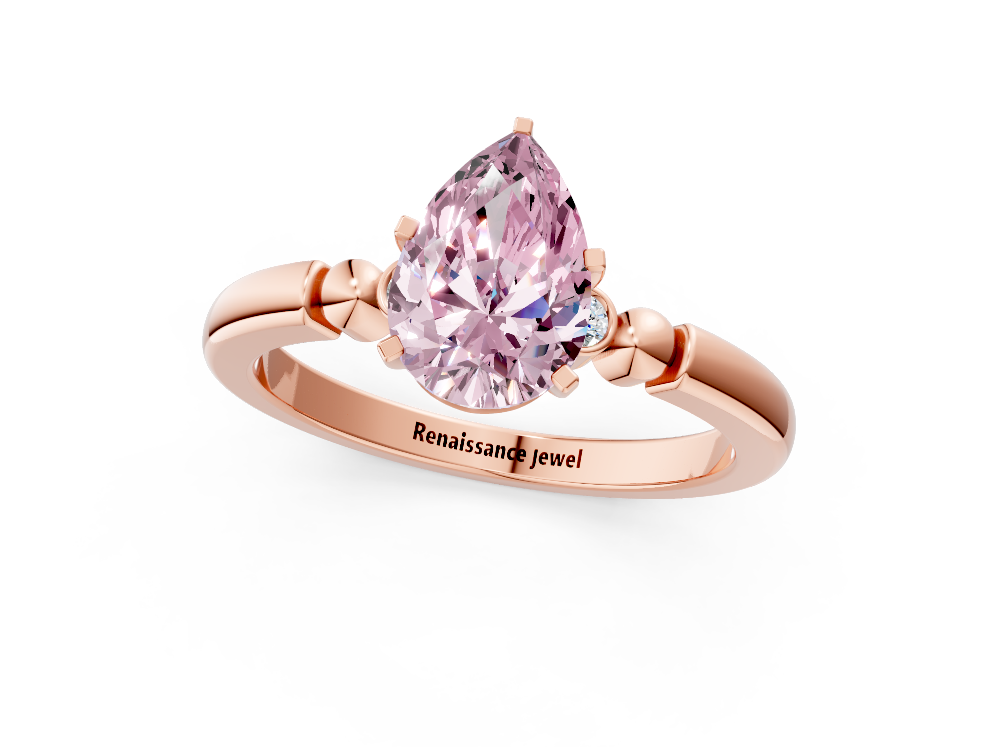 Rose gold Fancy Pink Pear  Solitaire Beaded Band with Four-Prong Setting_26