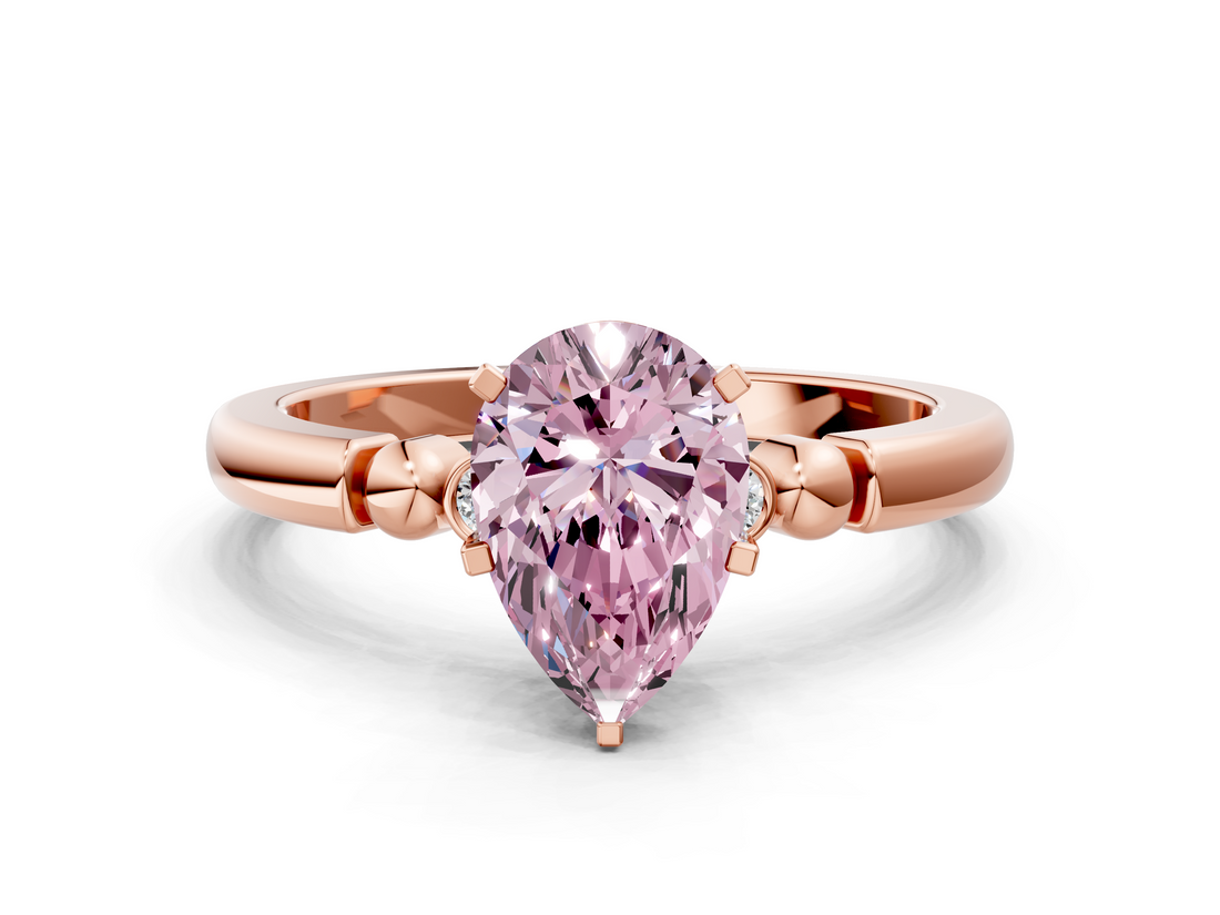 Rose gold Fancy Pink Pear  Solitaire Beaded Band with Four-Prong Setting_65