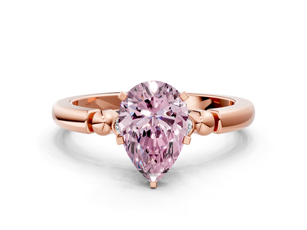 Rose gold Fancy Pink Pear  Solitaire Beaded Band with Four-Prong Setting