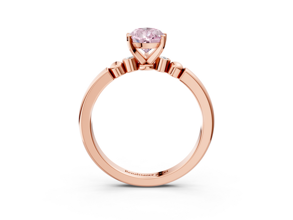 Rose gold Fancy Pink Pear  Solitaire Beaded Band with Four-Prong Setting