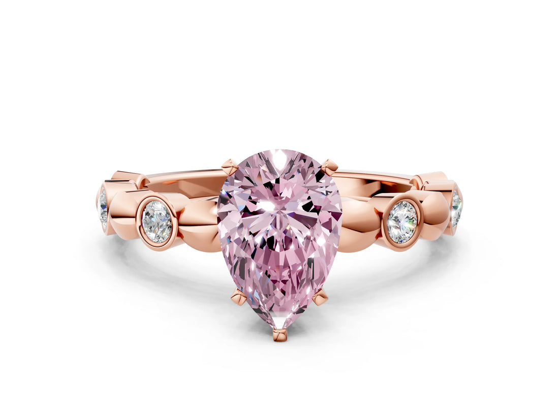 Rose gold Fancy Pink Pear  Solitaire Bezel-Set Diamond Ring with Beaded Band and Four-Prong Setting_32