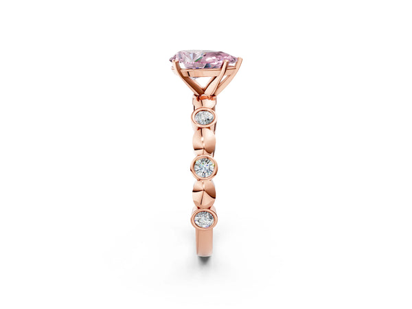 Rose Gold Pear-Shaped Engagement Ring Setting for Fancy Pink Center with Bezel Station Beaded Band