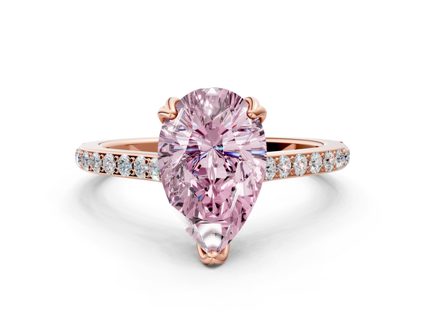 Rose gold Fancy Pink Pear  Solitaire Diamond Engagement Ring with Pave Band and Six-Prong Setting