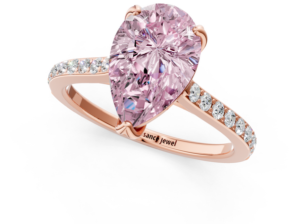 Rose gold Fancy Pink Pear  Solitaire Diamond Engagement Ring with Pave Band and Six-Prong Setting