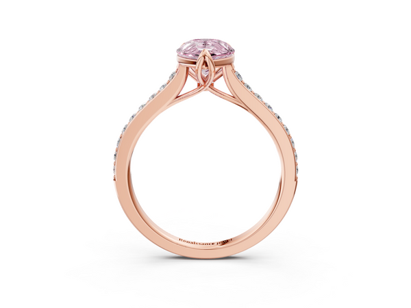 Rose gold Fancy Pink Pear  Solitaire Diamond Engagement Ring with Pave Band and Six-Prong Setting