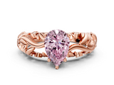Rose gold Fancy Pink Pear  Solitaire Diamond Leaf Vine Band with Prong Setting_28