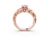 Rose gold Fancy Pink Pear  Solitaire Diamond Leaf Vine Band with Prong Setting_31