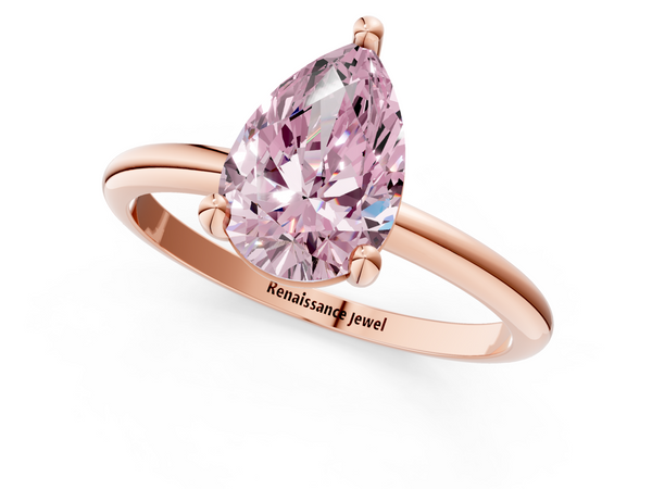 Rose gold Fancy Pink Pear  Solitaire Diamond Ring with 4-Prong Setting on a Classic Band