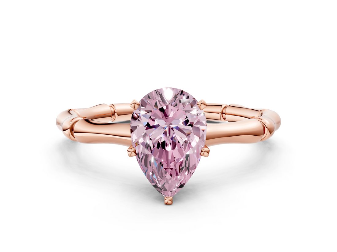 Rose gold Fancy Pink Pear  Solitaire Diamond Ring with Bamboo Band and Four-Prong Setting_56