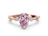 Rose gold Fancy Pink Pear  Solitaire Diamond Ring with Bezel Set Side Stones and Prong Setting_3