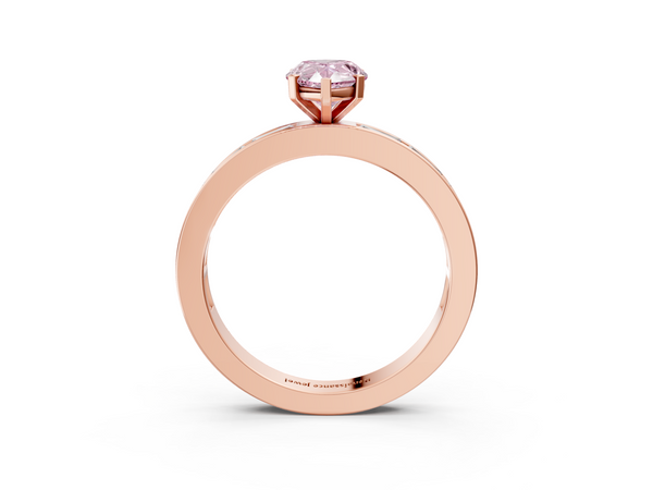 Rose gold Fancy Pink Pear  Solitaire Diamond Ring with Channel-Set Baguette Band and Four-Prong Setting